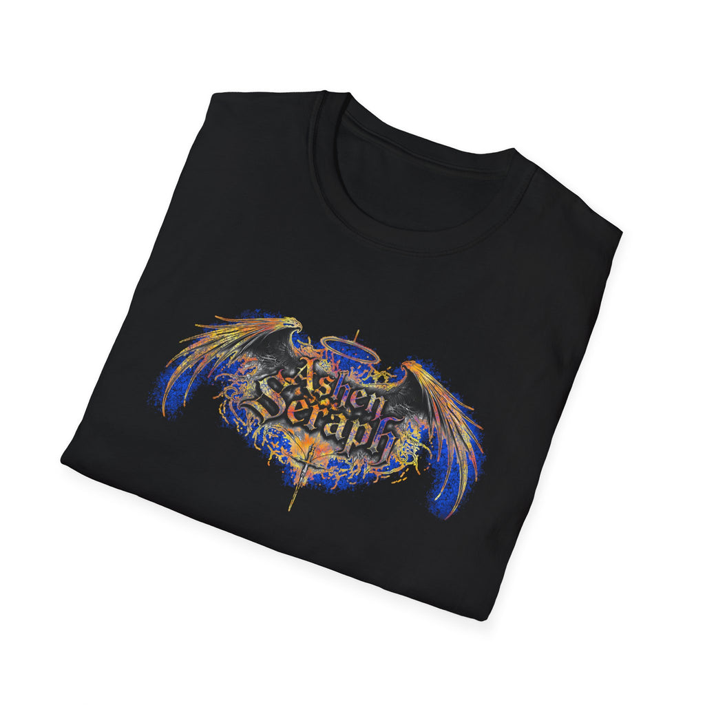 Ashen Seraph Graphic T-Shirt — Vintage Winged Crest Design