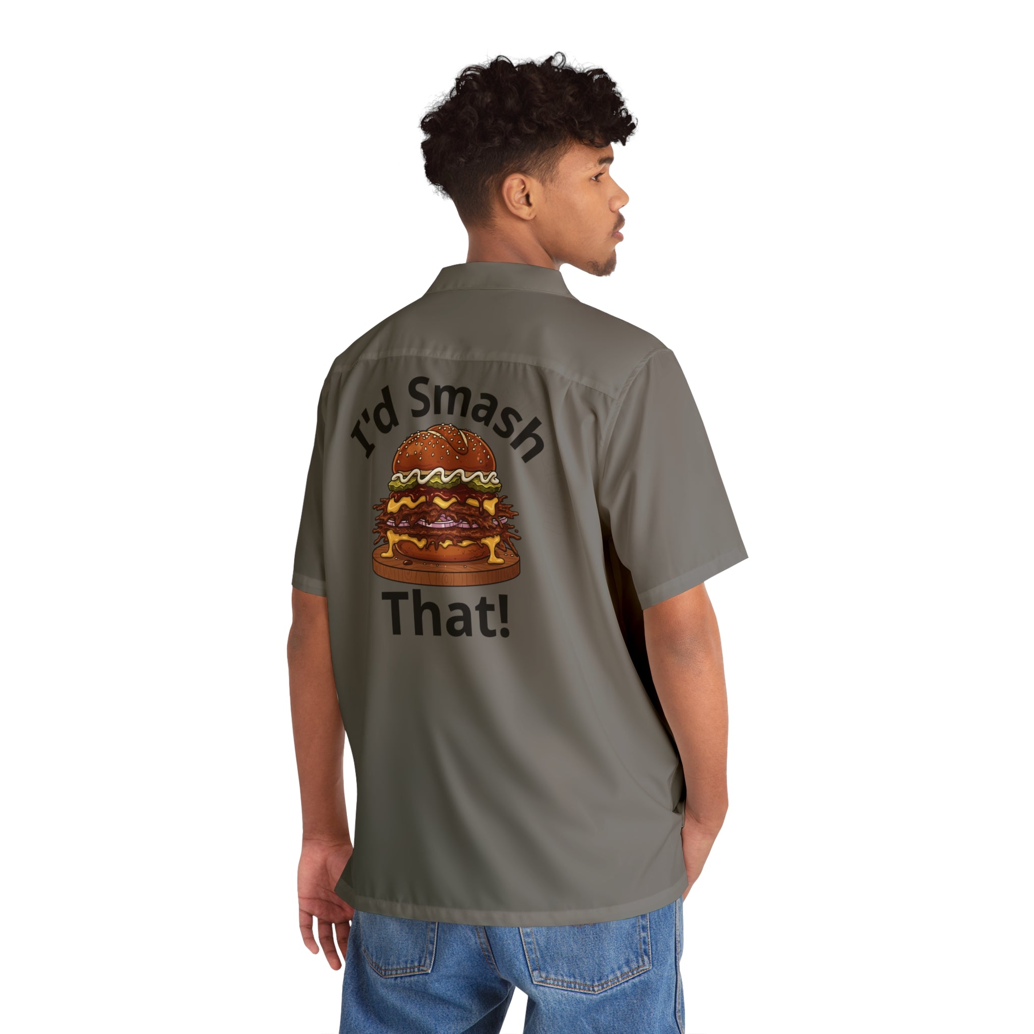 Men's Hawaiian Shirt — 'I'd Smash That!' Burger Graphic Camp Shirt