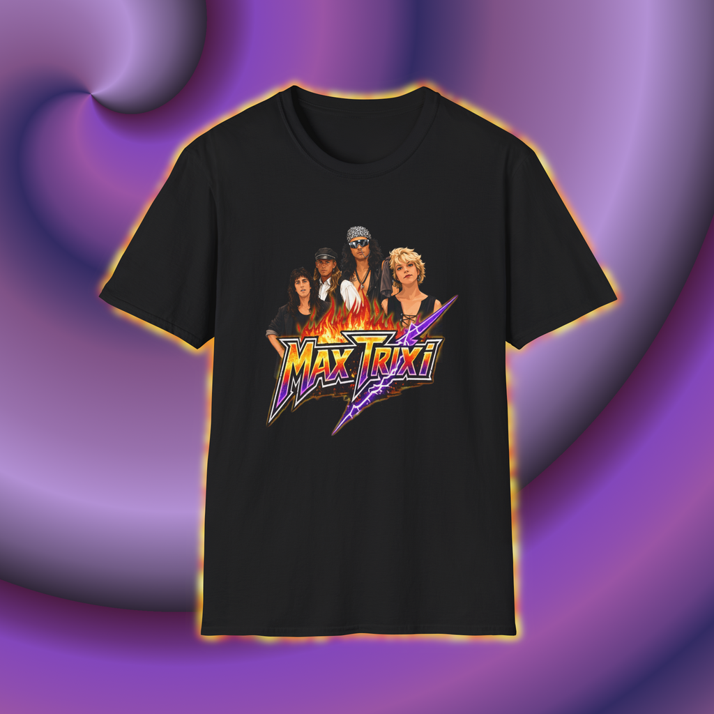 Rock Band Graphic T-Shirt — 'Max Trixi' Retro Flame Design