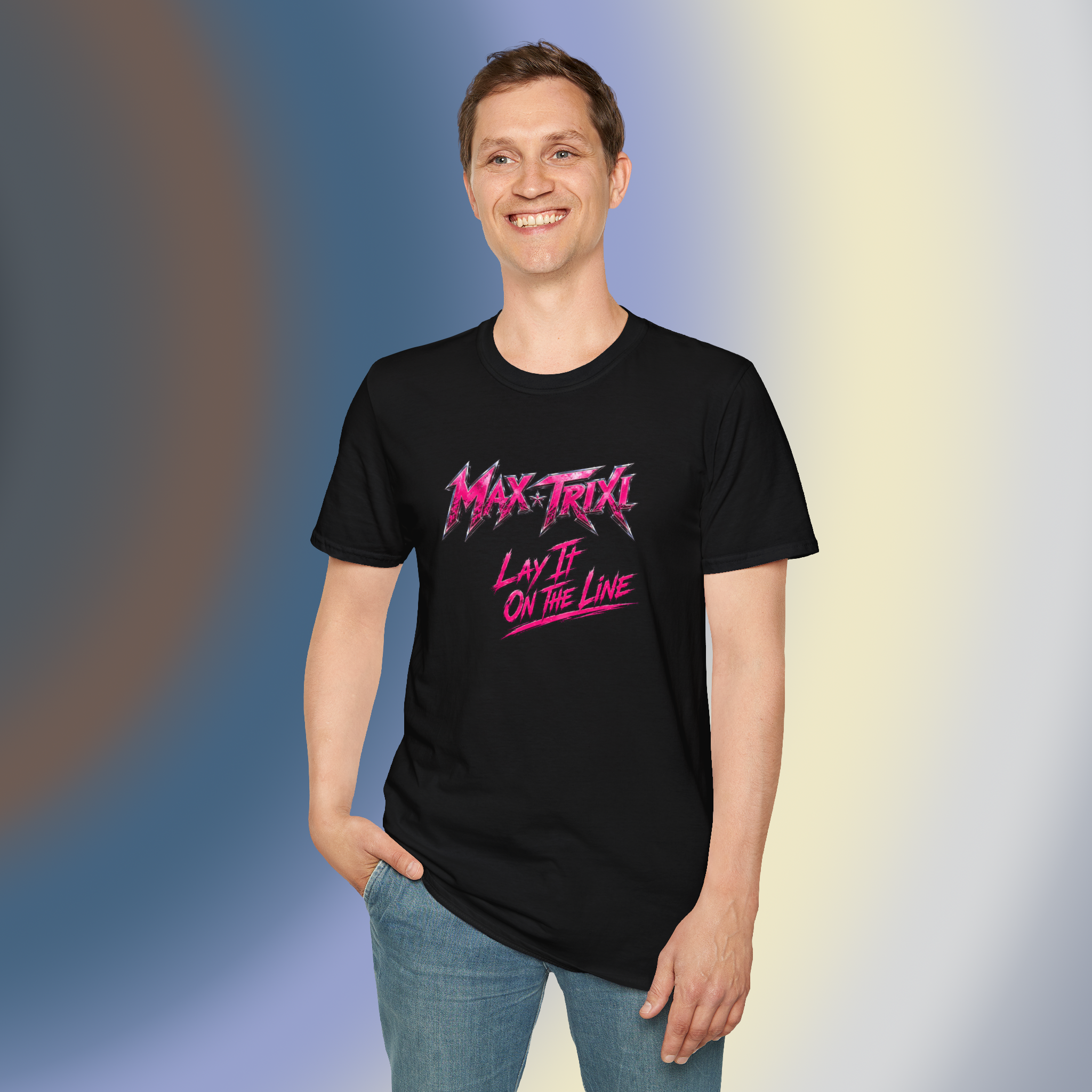 Max Trixi "Lay It On The Line" Graphic T-Shirt — Retro 80s Rock Band Tee